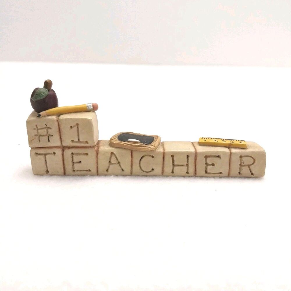 Blossom Bucket "#1 Teacher" block figurine 4 1/2"x1 1/2"x1/2" #K013